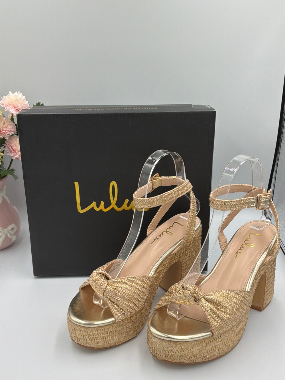 Lulu's Gold Braided Platform Sandals with Ankle Buckle
